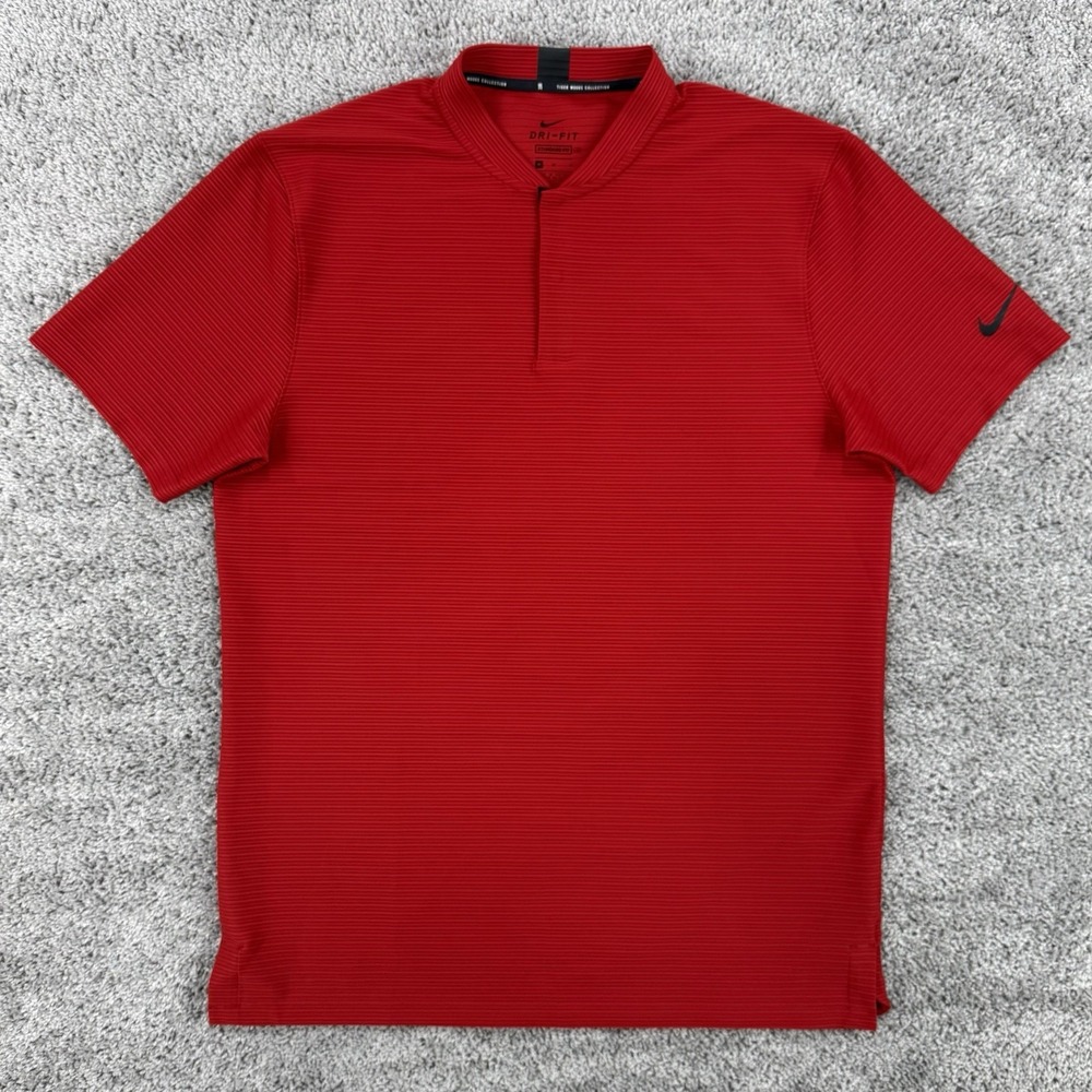 Nike Tiger Woods Vapor Blade Collar Golf Polo Mens M Dri-Fit Textured Sunday Red